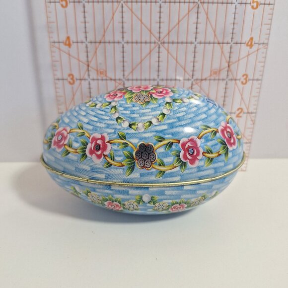 Dove Chocolate Decorative Floral Tin Egg Storage Box 5" Basketweave Litho - Picture 2 of 15